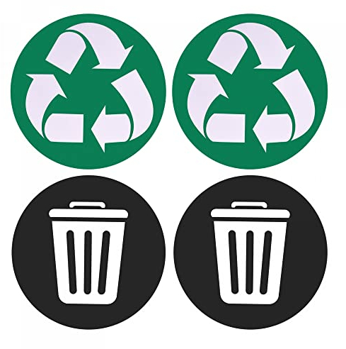 sourcing map Recycle Sticker Bin Labels 5 Inch Self-Adhesive Vinyl for Stainless Steel/Plastic Trash Can, Green & Black, 4 Pack