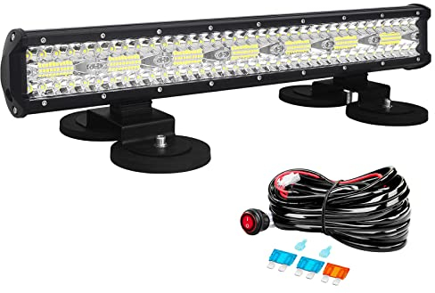 Willpower 20 Zoll 51CM 420W Led Arbeitsscheinwerfer Bar + Magnet Halterungen + Kabelbaum Led Scheinwerfer 12V 24V Flutlicht Spot für Offroad Auto Traktor Zusatzscheinwerfer Rückfahrscheinwerfer