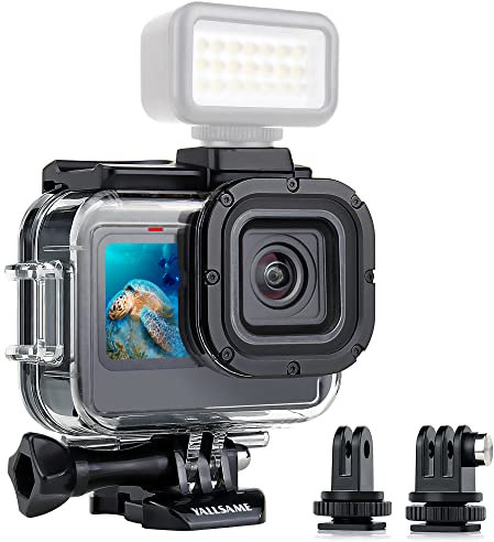 YALLSAME Custodia impermeabile per GoPro Hero 13 12 11 10 9 con 2 adattatori per scarpe fredde, fotografia subacquea, anti-appannamento, custodia per immersioni subacquee per 59,7 m, accessori GoPro