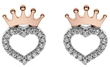 Disney Ohrringe Princess für Damen und Mädchen, Herz Krone Silber Roségold