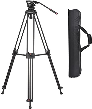 Andoer D1801 Video Tripod 180 cm, Professional Camera Tripod 3-Piece Extendable Aluminium Alloy with 360° Fluid Head for DSLR Cameras Camcorder, Load Capacity 10 kg / 22 lbs