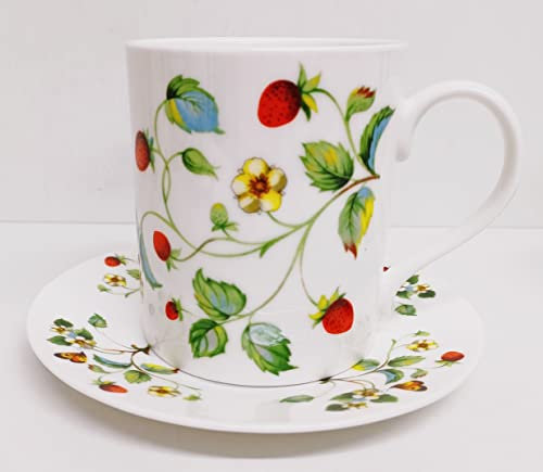 Rainbow Decors Strawberries & Butterflies Large Mug & Saucer Set Fine Bone China 14 fl oz 400 ml Exclusive Cup and Matching Plate Set