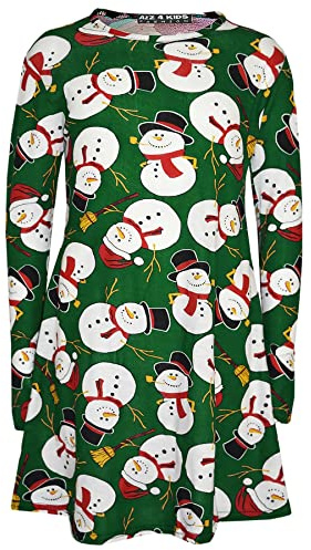 A2Z 4 Kids Girls Dress Christmas Dress Round Neck Full Sleeves - Xmas Dress Snowman Green 2-3
