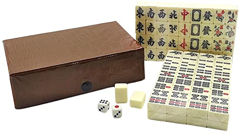 Mahjong Traditionnel Dous Ensemble Mahjong avec 144 Tuiles, Jeux Société Traditionnels Chinois pour La Famille, Fournitures Fête