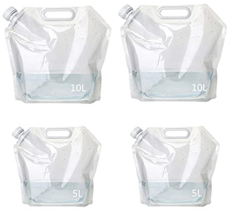 PANYu 4 Pack Water Container, 10L+5L Water Carrier Folding Drinking Water Container, Outdoor Folding Water Bag for Sport,Camping, Hiking,BBQ, Fishing