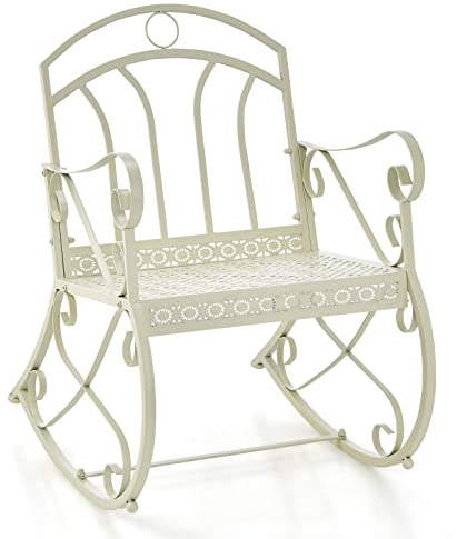 COSTWAY Schaukelstuhl aus Metall mit Rückenlehne & Armlehnen, Schaukelsessel im Landhausstil, Schwingsessel für Garten, Balkon