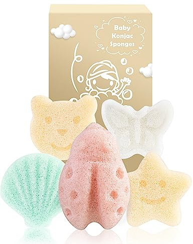 Konjac Baby Sponges, 5Pcs Natural Cute Shapes for Infants