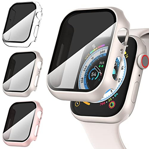Diruite 3-Pack Funda para Apple Watch Series 9/8/7 41mm Privacidad Protector Pantalla,HD Cristal Templado Protección Completa PC Dura Anti Espía Case para iWatch 41mm Protector