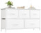 Somdot Chest of Drawers with 5 Drawers, Wide Storage Organiser Fabric Dresser for Living Room TV Stand Bedroom Closet Nursery Bedside Entryway Hallway, White Leather