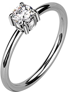 Bungsa Damenring Solitär-Ring mit Kristall aus Edelstahl 49-62