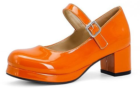 Frauen mittlere Absätze Lolita Schuhe Riemen Mary-Janes Schuhe Mädchen Heels Pumps Party Tanzschuhe Damen,Orange,41 EU