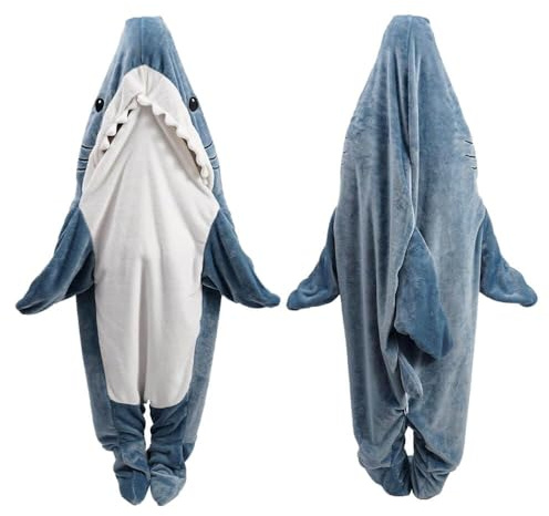 inkArts Haifisch-Decke mit Kapuze für Erwachsene und Kinder, weicher und bequemer Schlafsack
