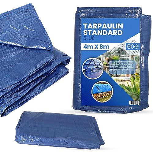 Bâche de Protection 4x8m PVC 50 g/m² Imperméable Extérieur en Tissu Industrielle Multifonction pour Meubles Camping Voiture étanche Multi-Usage Universelle