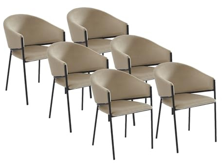 Vente-unique-Stuhl mit Armlehnen 6er-Set - Samt & Schwarzes Metall - Beige - ORDIDA von Pascal MORABITO