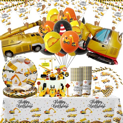 101pz,Forniture per Feste di Costruzione, Set di Piatti, Tovaglie, Striscioni, Tazze, Tovaglioli, Palloncini, Decorazioni per Torte, Confezione da 20 Ospiti per Feste di Compleanno per Bambini