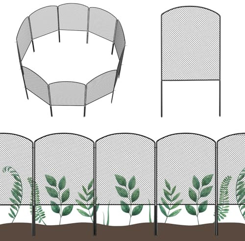 OUSHENG Dekorativer Gartenzaun, 61 cm (H) x 3 m (L), Hundebarriere für den Außenbereich, rostfreie Metalldrahtplatten, Randblocker für Kleintierkaninchen, schwarz, gewölbt