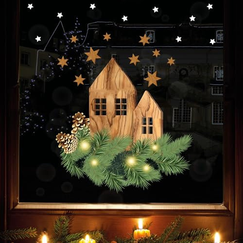 Wandtattoo Loft Fensterbilder Weihnachten mit Weihnachtszweig Motiv – Wiederverwendbar – A4 Bogen – Weihnachstdeko Fenster Kinderzimmer, Weihnachtsbilder Fenster, Fensterbild Winter