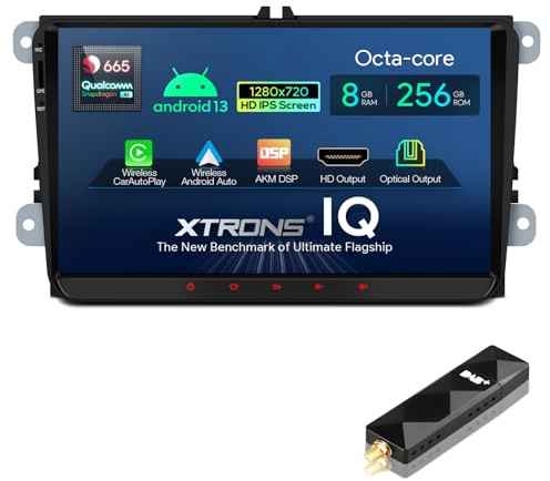XTRONS 9 Zoll Android 13 Autoradio mit Navi Octa Core 8GB 256GB Eingebaut 4G LTE CarAutoPlay Android Auto AKM DSP HD Ausgang Für VW Skoda SEAT