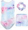 FEOYA Kinder Mädchen Ärmellose Gymnastikanzug Bodysuit Top Shorts Haar Band Set Gradient Bunte Ballett Tanz Gymnastik Athletische Tanzbekleidung 3Pcs Tanz Outfits F 9-10 Jahre