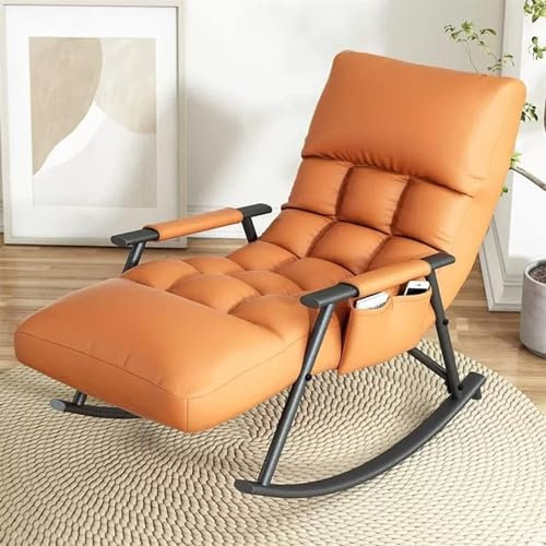 FIXARE JIESOO Wohnzimmer Schaukelstuhl Moderner Sessel Entspannungsstuhl Innenbereich Mit Seitentasche Kippsicheres Stahlgestell Weicher Schlafsessel(Orange)