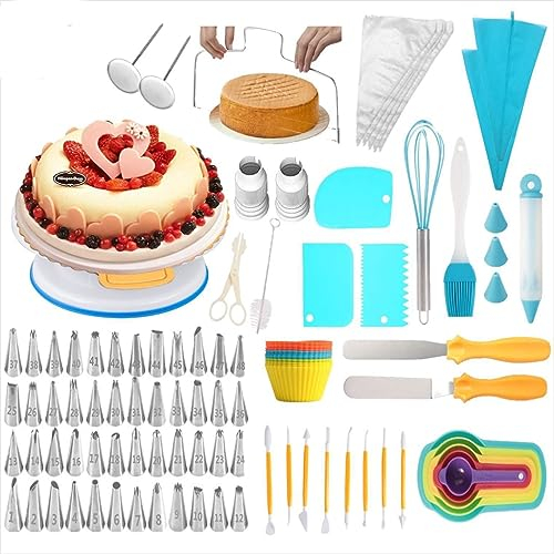 OOzie Juego de Plato Giratorio para Tartas de 193 Piezas, Herramienta de Mesa de Montaje de Flores DIY, Bolsa de TPU (D Gris Claro)