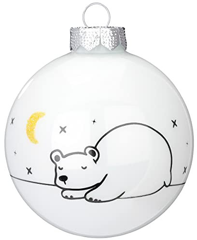 Inge Glas Weihnachtskugel verziert | Schmuckkugel einzeln mit Motiv | 8cm Christbaumkugel aus Glas (Eisbär)