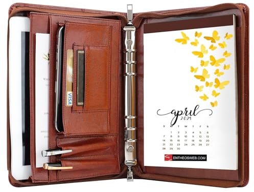 KISSKI Konferenzmappe Leder, kleines A5 Schreibmappe Organizer für Herren, Business Dokumentenordner mit 6 Ringbuch, Aktenmappe für A5 Klemmbrett, Tablet für iPad Mini/iPad Air 2, Braun
