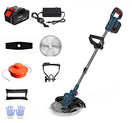 Cisaille à gazon portative de taille-haie, Tondeuse à gazon électrique sans balais Tondeuse à gazon Tondeuse à gazon sans fil avec 2 piles au lithium Enrouleur de ligne portable réglable Léger et faci