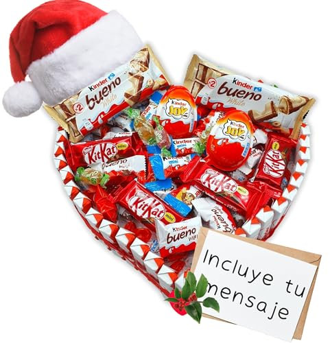 Kinder Coeur en Chocolat + 125 Chocolats - Cadeau pour la Saint Valentin - Coeur en Chocolat 30 cm. Kinder Bueno - Kinder Joy - Kit Kat [IAMI]
