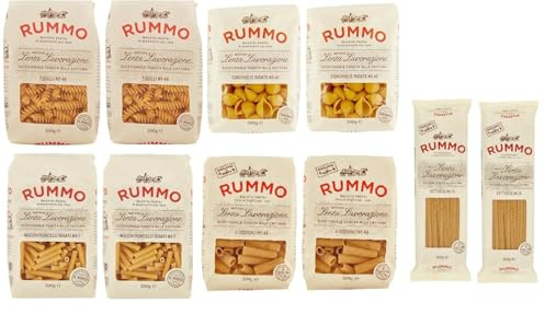 10er-Pack Testpaket Rummo Pasta Maccheroncelli - Fusilli - Conchiglie Rigate - Lumachine - Tripoline ,Italienische Nudeln aus Hartweizengrieß,Italienische Pasta 500g