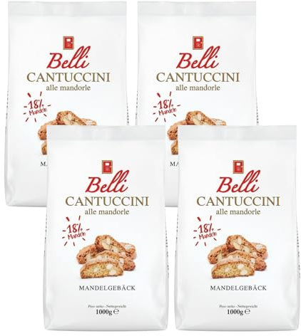 Belli Cantuccini Mandelgebäck 4x1KG [DOPPELT GEBACKEN] mit 18% Mandel-Anteil und Blütenhonig | Italienische kekse | Vorratspackung | Biscotti di Prato