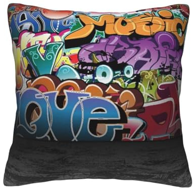JAYWIS Samt-Kissenbezüge mit Graffiti-Hip-Hop-Druck, Heimdekoration, für Bett, Sofa und Wohnzimmer, Kissenbezüge und viele andere Anlässe, quadratisches Kissen, 40,6 x 40,6 cm
