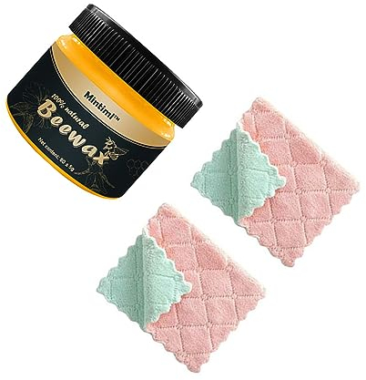 STOBAZA Cire D'abeille Naturelle à Usage Bois pour Polissage de Meubles Sols Bijoux Non Grasse 1 Pièce 2 Serviettes