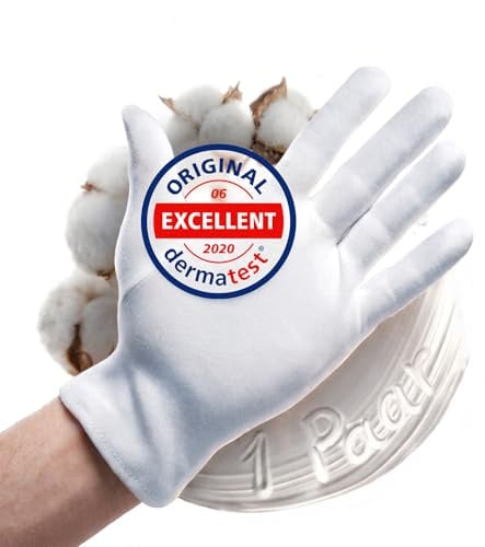 Baumwollhandschuhe aus 100% Baumwolle, Weiße Handschuhe, Textilhandschuhe | Weiche Stoffhandschuhe für Handmasken mit zertifizierter Hautverträglichkeit, Textilhandschuhe, Dermatest: Sehr Gut