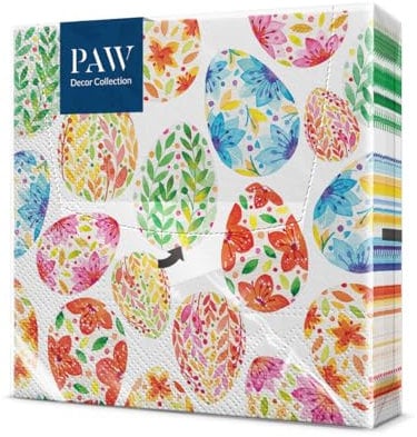 PAW - Servietten 3-lagig (33 x 33 cm) I 20 Stück I Perfekt für Ostern, Partys, Frühling und Feiern I Tischdeko Osterfeier Bunte Papierservietten - Aquarell-Eier Ostereier I Watercolor Eggs