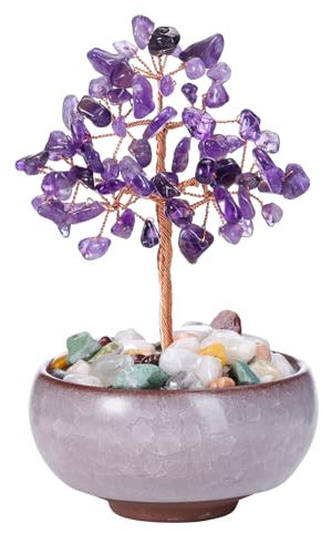 JSDDE Chakra Feng Shui Baum, Heilsteine Edelsteine Baum, Geldbaum, Lebensbaum Deko, Kristallbaum, Glücksbringer Spirituelle Feng Shui Deko (Amethyst)