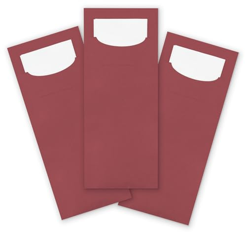 itenga 100x Bestecktasche aus Papier mit weißer Serviette Gastronomie Veranstaltung Feier… (bordeaux rot)