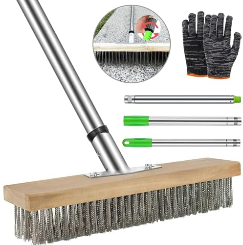 Escoba Alambre con Mango, Escoba Alambre 30cm, Escoba Metal , Escoba Alambre Acero, para Eliminar Musgo de Jardín, Malas Hierbas, Manchas Difíciles