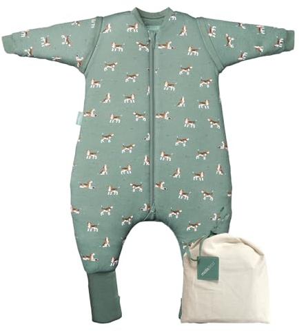 molis&co. Baby-Schlafsack mit Füßen, abnehmbare Ärmel und Socken. 2.5 TOG. Ideal für die Übergangszeit und den Winter. 100% Baumwolle (Oeko-TEX 100). (Beagle, 60 cm (6 Monate))