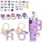 WALLFID Cup Accessories Set induces 5pcs Silicone Straw Covers and 50 Pack Pop Singer Stickers,2pcs Letter Charm,for 40oz Tumbler with Handle,Cup Purple Charm Gift for Fans Girls