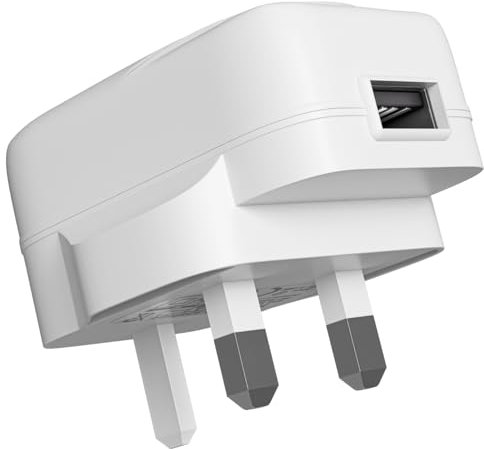 pluX 1 Port USB Charger UK-Plug 5V 1A 5W Charging Mains Wall USB Adapter Outlet Socket 100V-240V for Phone, Tablet, Speakers