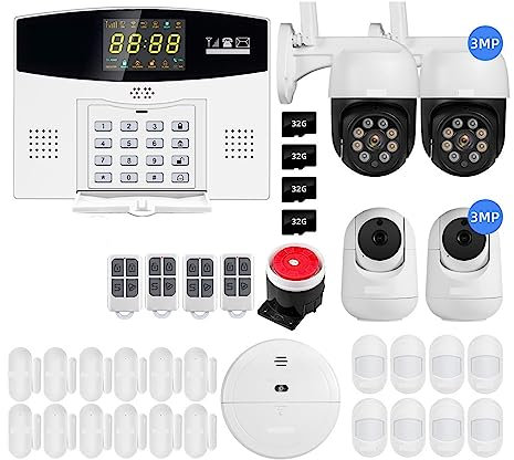 4G GSM WIFI Smart Alarm System Wireless Burglar W214 Smart Home Security Alarm Control LCD Display IP Camera(Kit 3)