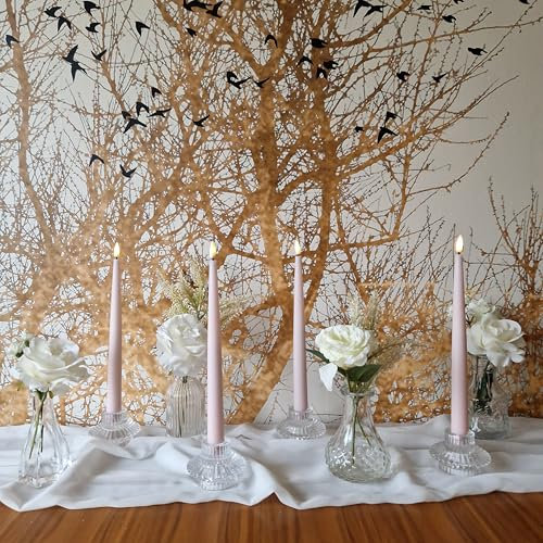 Forever Flames Pack of 4 Real Wax Flameless Pink LED Taper Candles Battery Operated with Remote Control
