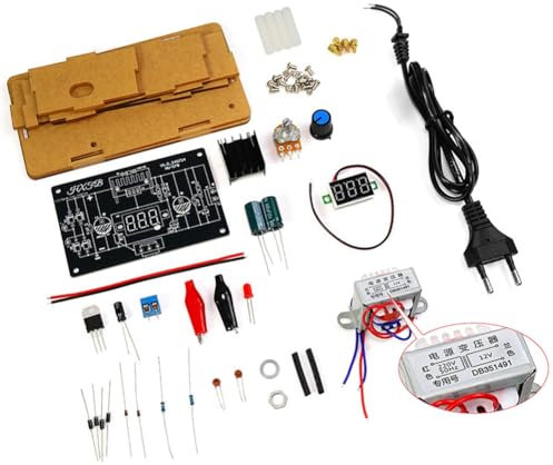 BYCUFF Kit de Bricolaje de Fuente de Alimentación Regulada Ajustable LM317 Fuente de Alimentación Estabilizada LM317 CA 220 V A CC 1,25-12 V Enchufe Europeo (con Carcasa)