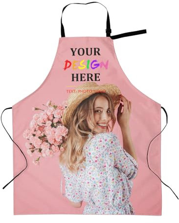 Personalised Aprons with Two Pockets for Adults Women Men, Customised Aprons Printed Photo Logo Name Text for Chef Cooking Kitchen Painting Gardening, Design Apron Gifts Festival Christmas Birthday