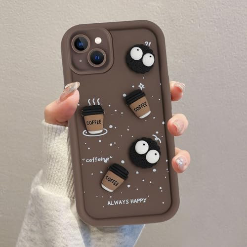 Kueqeay Handyhülle für iPhone 13 hülle 6,1'', Aesthetic 3D Khaki Cute Puppe Kaffeefarbe Muster Design Lockige Wellen Rahmenform Weiche TPU Stoßfest Kameraschutz Schutzhülle Bumper Case, 03