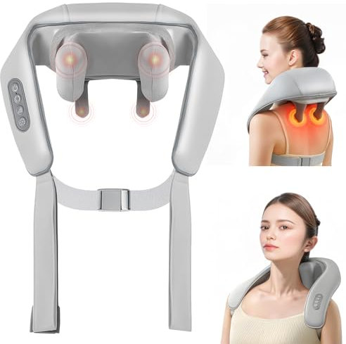 Massaggiatore cervicale per dolore al collo, massaggiatore Shiatsu senza fili per schiena e spalle con calore, massaggio muscolare 6D a scatto, per casa, auto, ufficio (B)