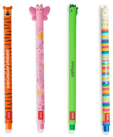 LEGAMI Erasable Gel Pen Set - 0.7mm Tip - Dinosaur, Llama, Tiger & Butterfly Designs