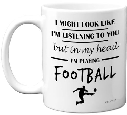Stuff4 Football Gifts - in My Head I'm Playing Football Mug - Funny Gift for Footy Players, Footie Lover Presents, 11oz Ceramic White Premium Mugs Novelty Cup