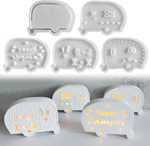 Silikonformen Gießformen Ostern, 5 Stück Silikonform Ostern Gießform Ostern Bus Silikonform Frühling Auto Gießform Kerzenhalter Gips zum Gießen Ostern Gießformen Silikon Frühling Silikonform Bus (A)